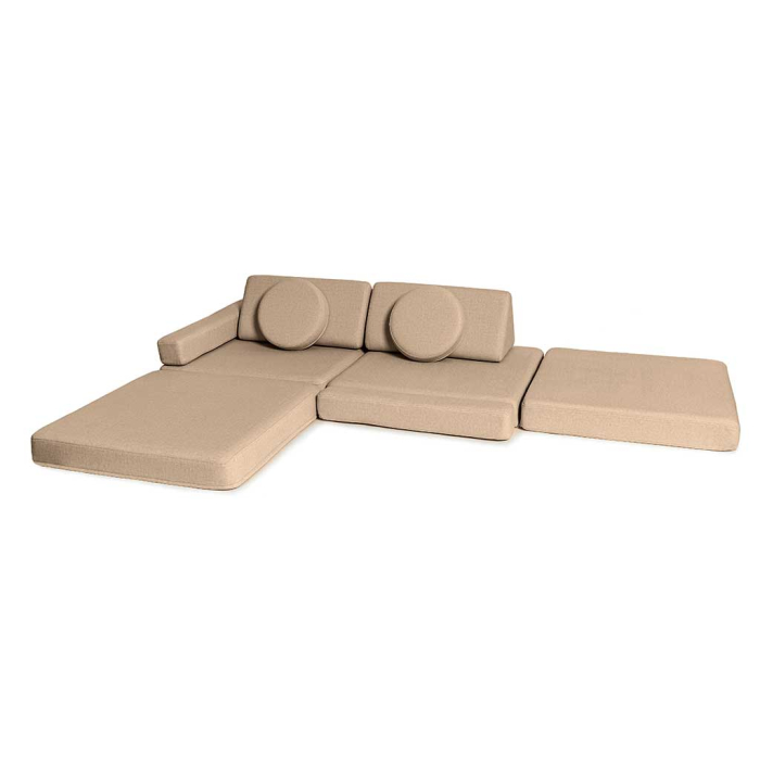 Karamellfarbenes Kindersofa aus weichem Stoff – hochwertig verarbeitet